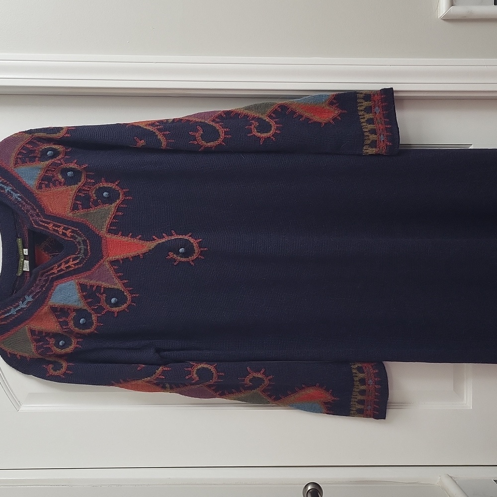 Peruvian Connection Navy and Red Long Sleeve Dress. Size XL - Picture 8 of 12